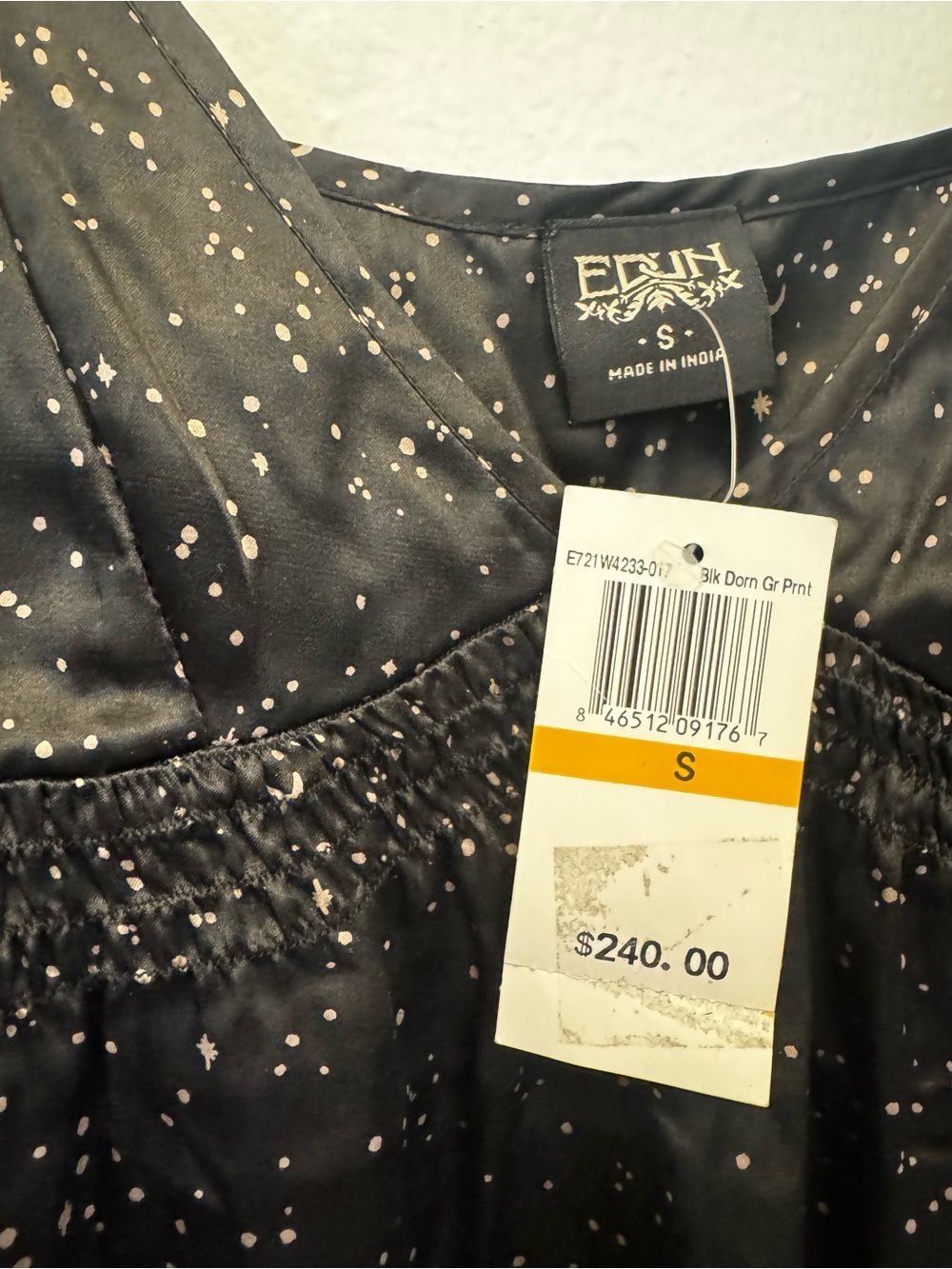 EDUN Black 100% silk Slip Dress with Ivory Hand painted Moon & Star Print